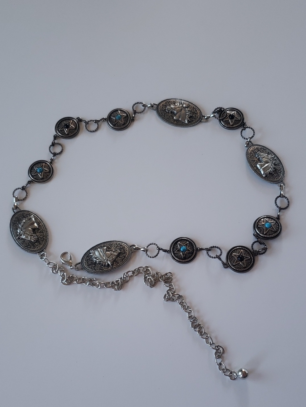 Western Silver-Tone Concho Belt with Turquoise Accents - Unbranded